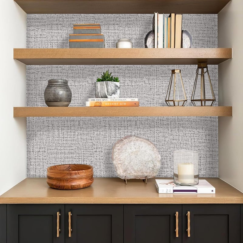 lenify Grey Grasscloth Peel and Stick Wallpaper 17.7inchx118.1inch Textured Wallpaper Peel and Stick Grasscloth Wall Paper Grey Contact Paper for Cabinets Self Adhesive Removable Faux Linen Vinyl - Image 4